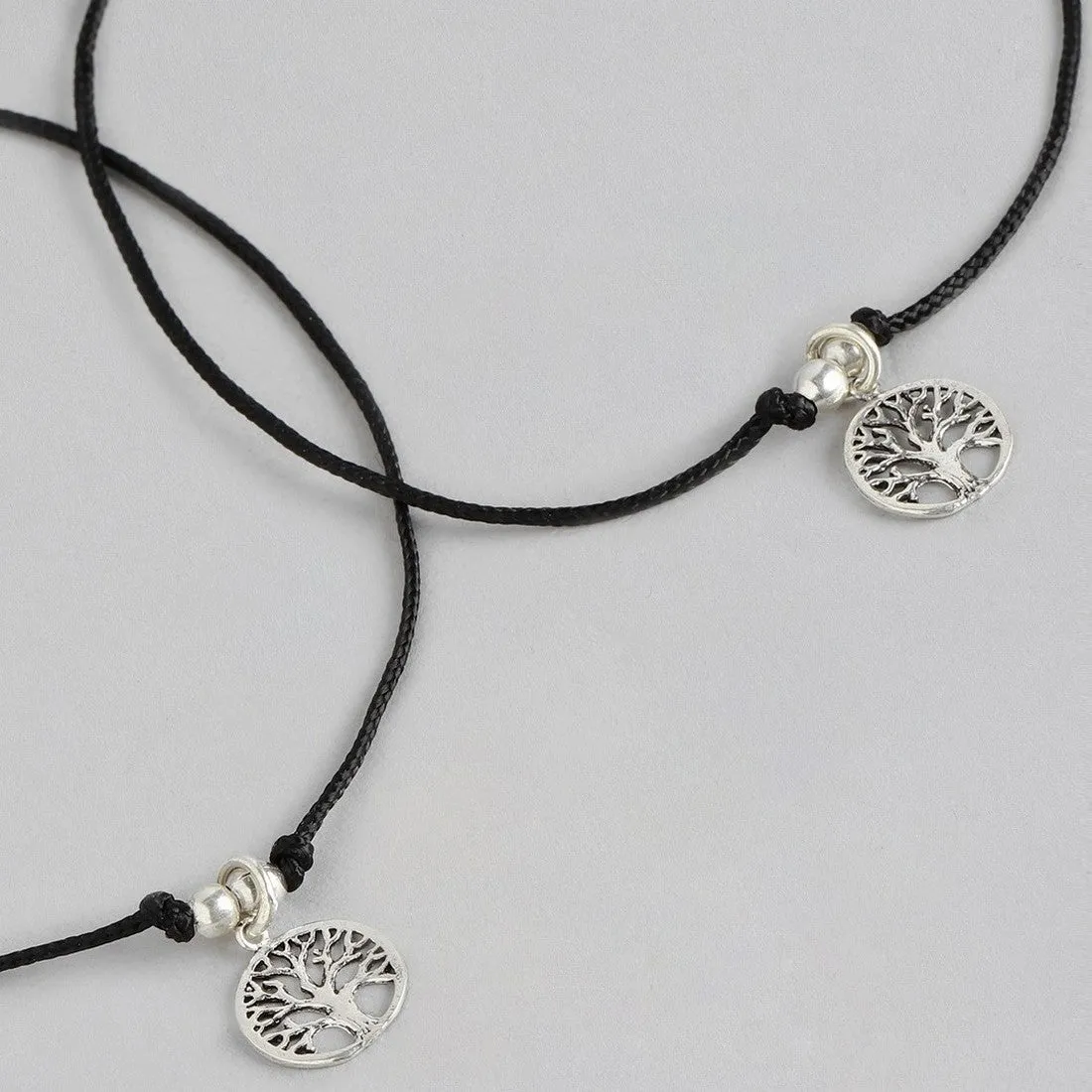 Tree of Life Rhodium Plated 925 Sterling Silver Thread Anklet