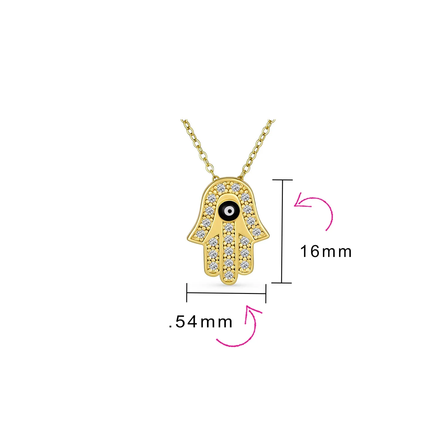 Turkish Evil Eye Hamsa Hand Pendant Necklace 14K Gold Plated Cubic Zirconia