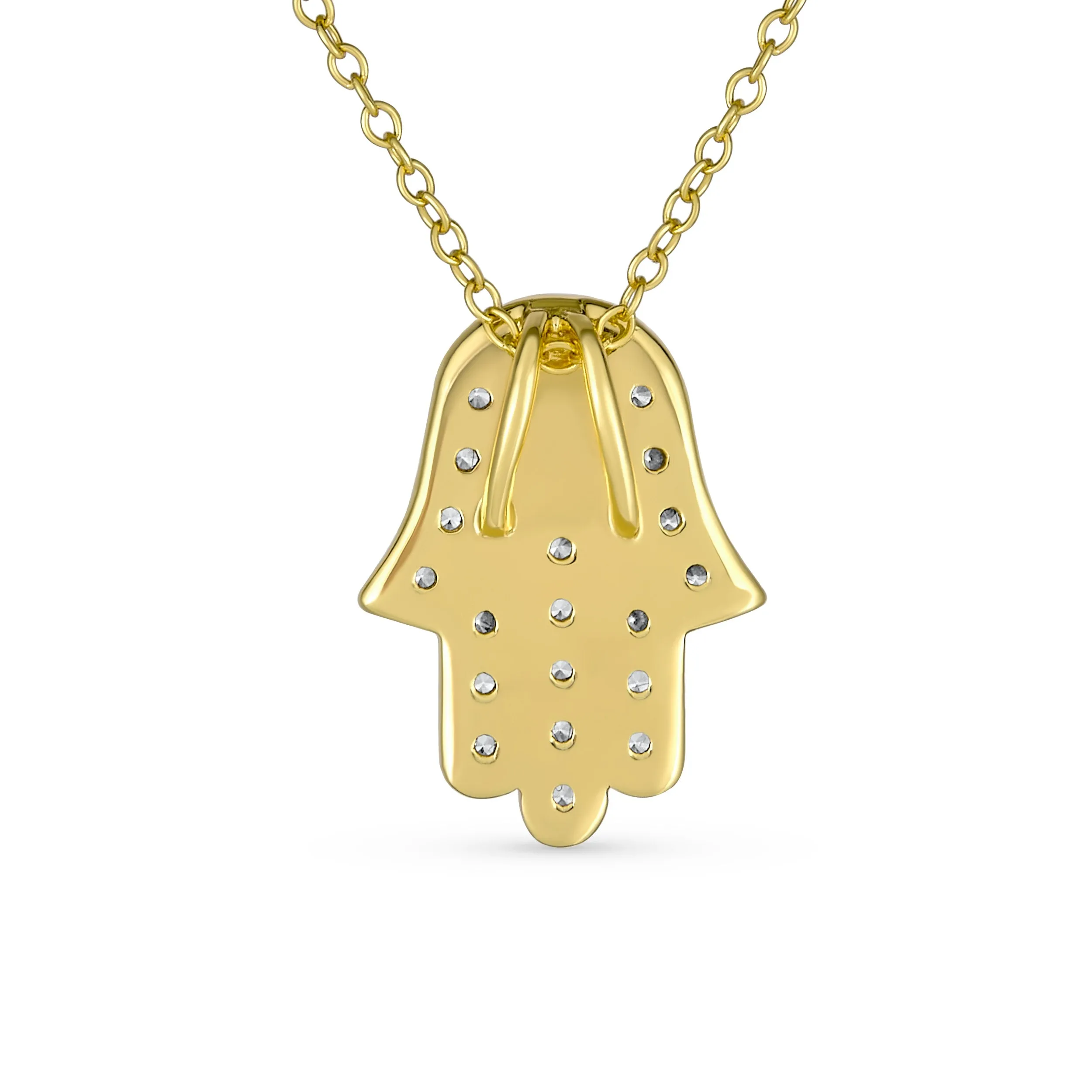 Turkish Evil Eye Hamsa Hand Pendant Necklace 14K Gold Plated Cubic Zirconia