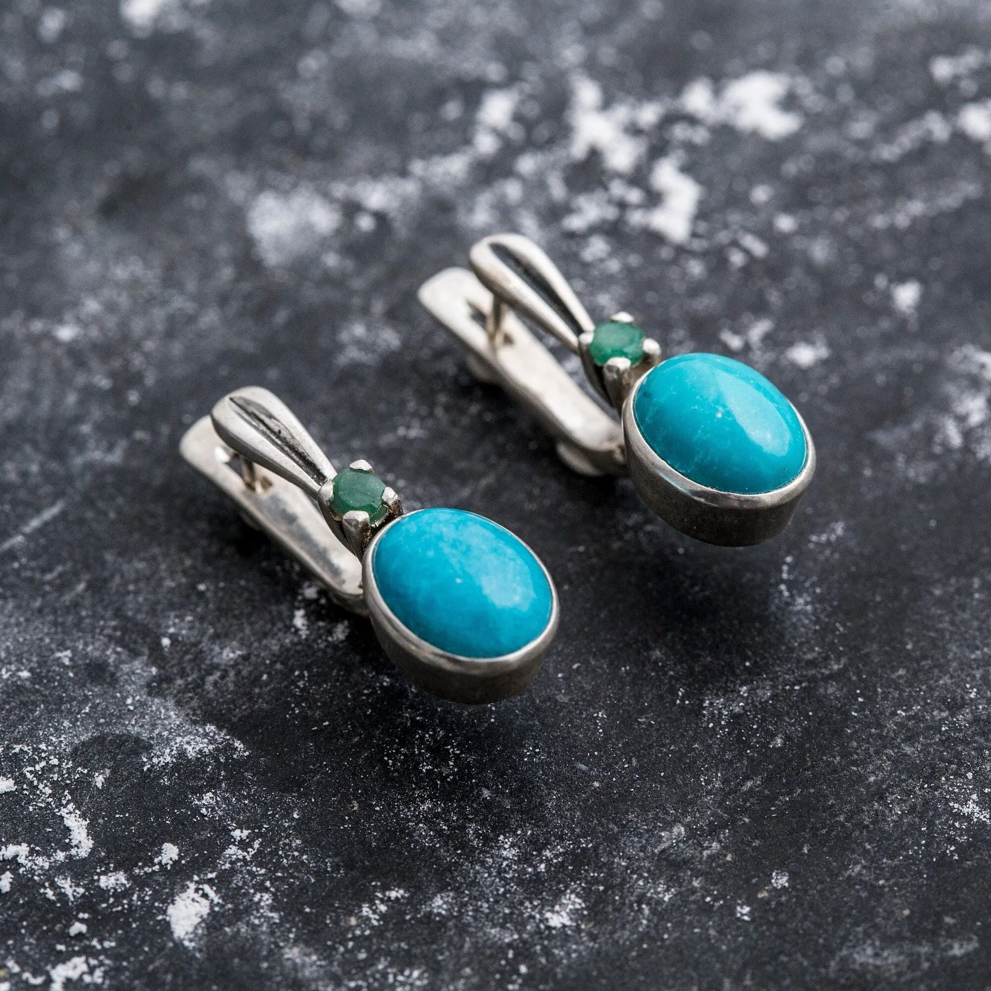 Turquoise Earrings - Blue Oval Earrings - Vintage Drop Earrings