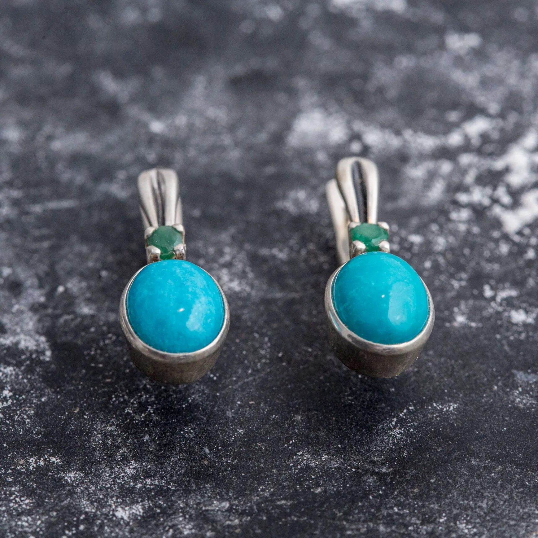 Turquoise Earrings - Blue Oval Earrings - Vintage Drop Earrings