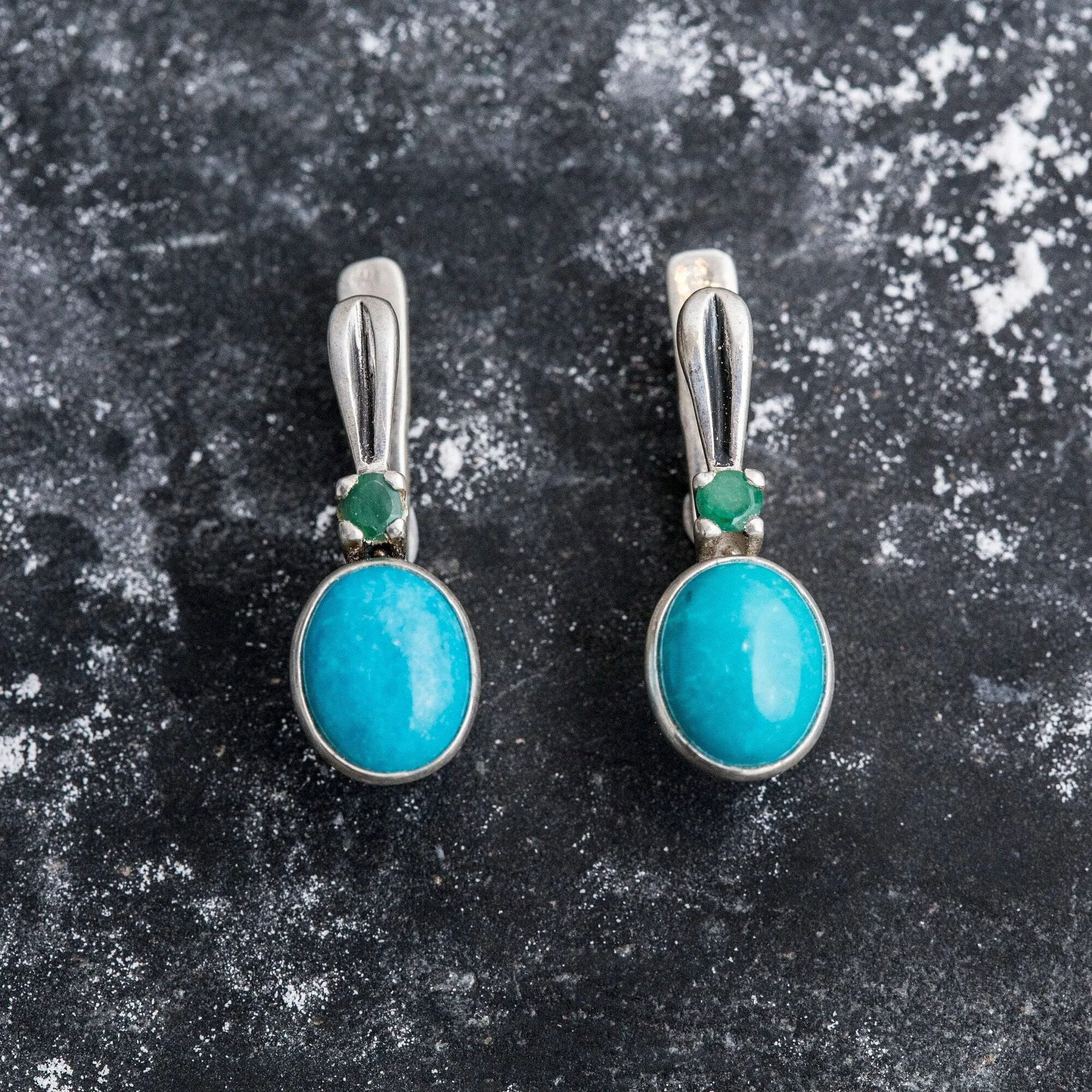 Turquoise Earrings - Blue Oval Earrings - Vintage Drop Earrings