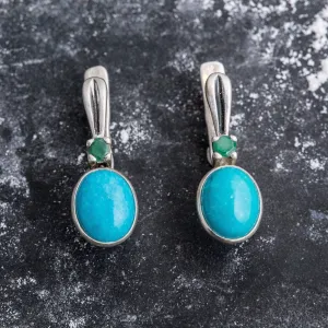 Turquoise Earrings - Blue Oval Earrings - Vintage Drop Earrings