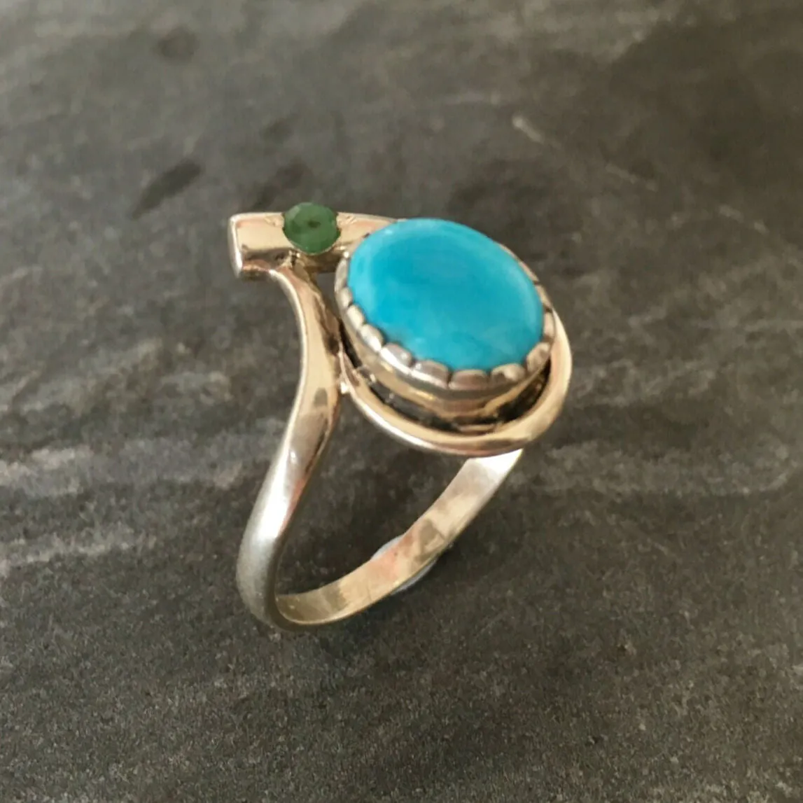 Turquoise Ring - Natural Emerald Ring - Blue Teardrop Ring