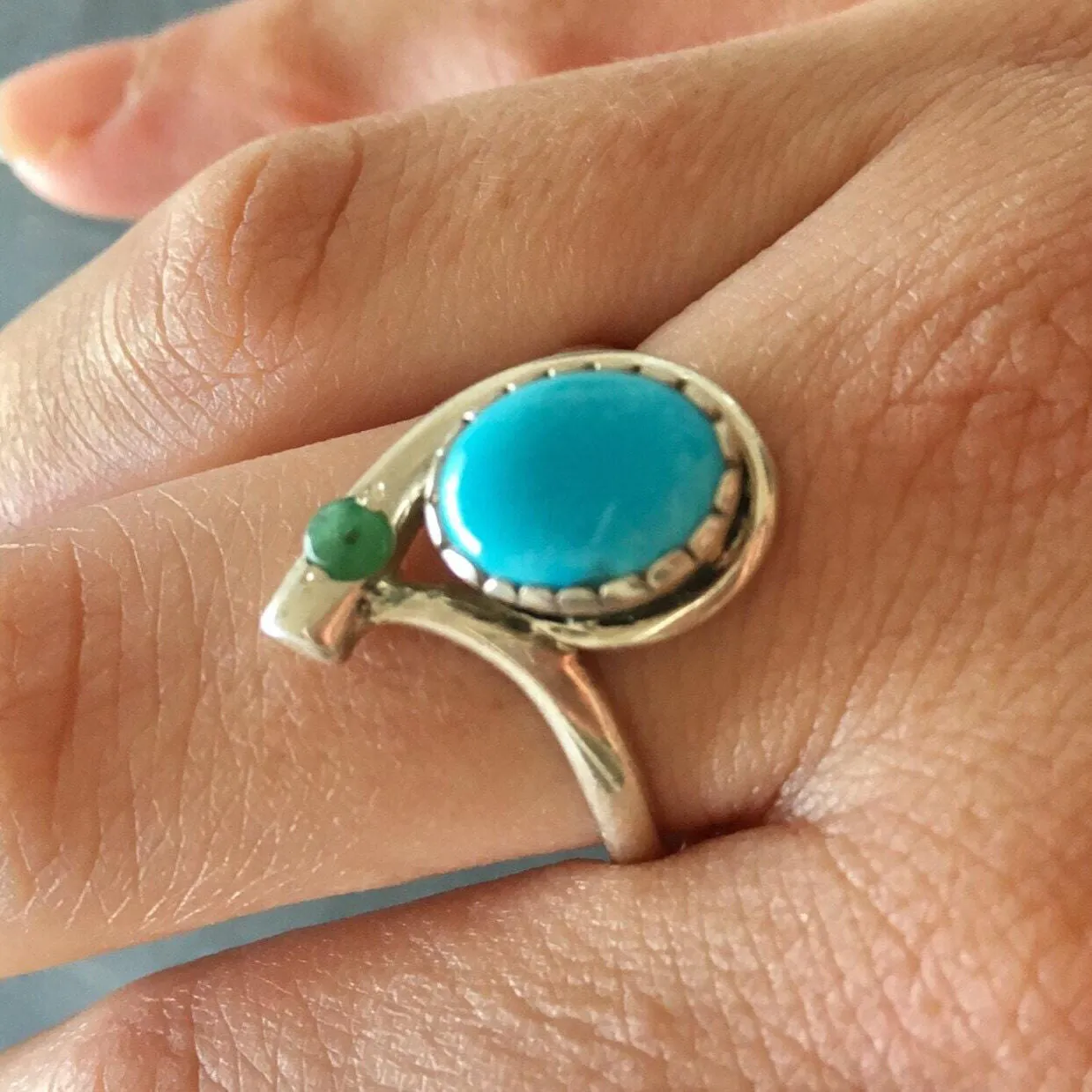 Turquoise Ring - Natural Emerald Ring - Blue Teardrop Ring