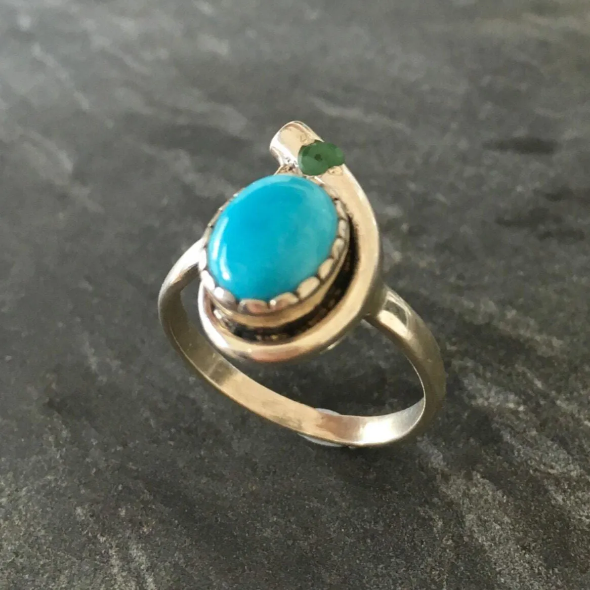 Turquoise Ring - Natural Emerald Ring - Blue Teardrop Ring