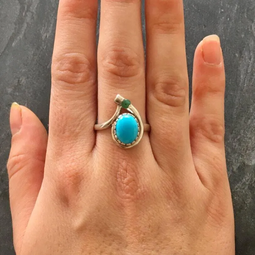 Turquoise Ring - Natural Emerald Ring - Blue Teardrop Ring