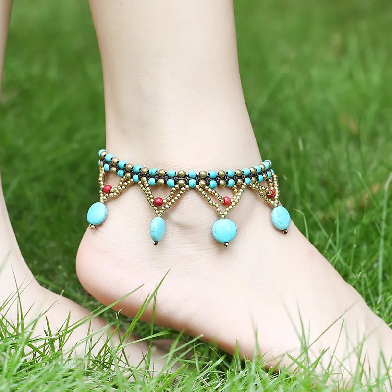 Turquoise Round Cake Anklet Bohemian Beach Shoes And Clothing Accessories Anklet Ladies