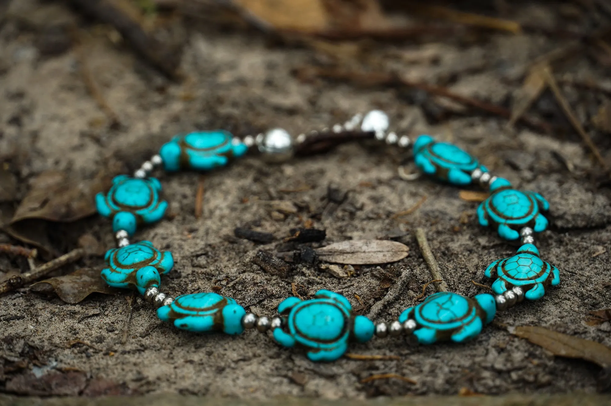 Turquoise Turtle Boho Silver Anklet