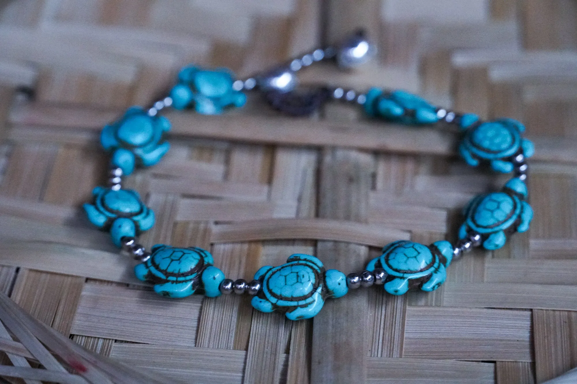 Turquoise Turtle Boho Silver Anklet