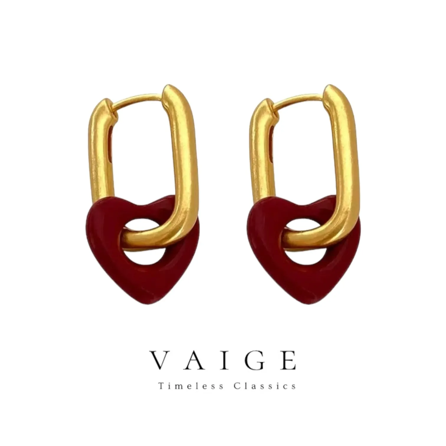 VAIGE Dazzling Red Heart Square Hoop Gold Earrings