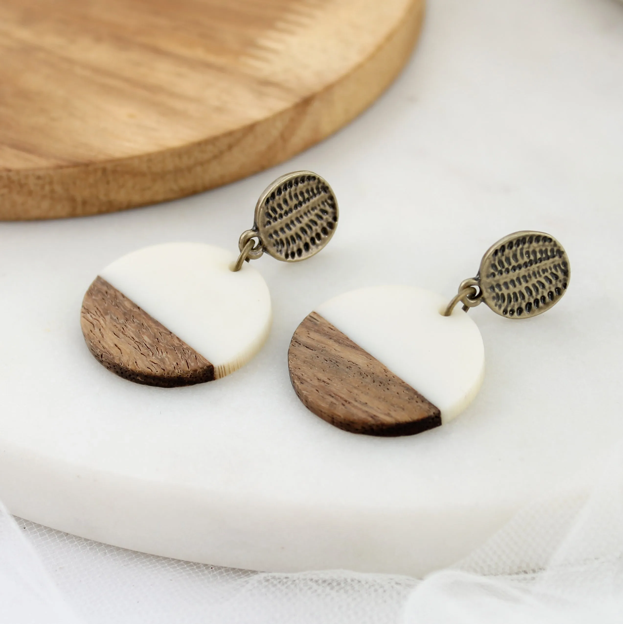 Vintage & Wood/Acrylic Disc Post Earrings