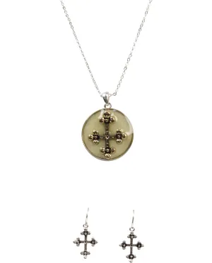 Vintage Cross Pendant Religious Necklace Set