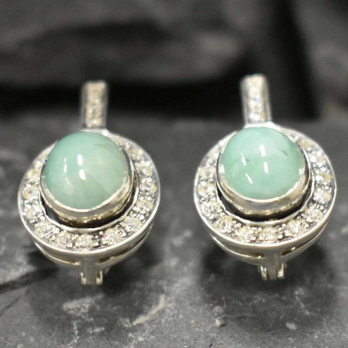 Vintage Emerald Earrings - Genuine Emerald Studs - Green Drop Earrings