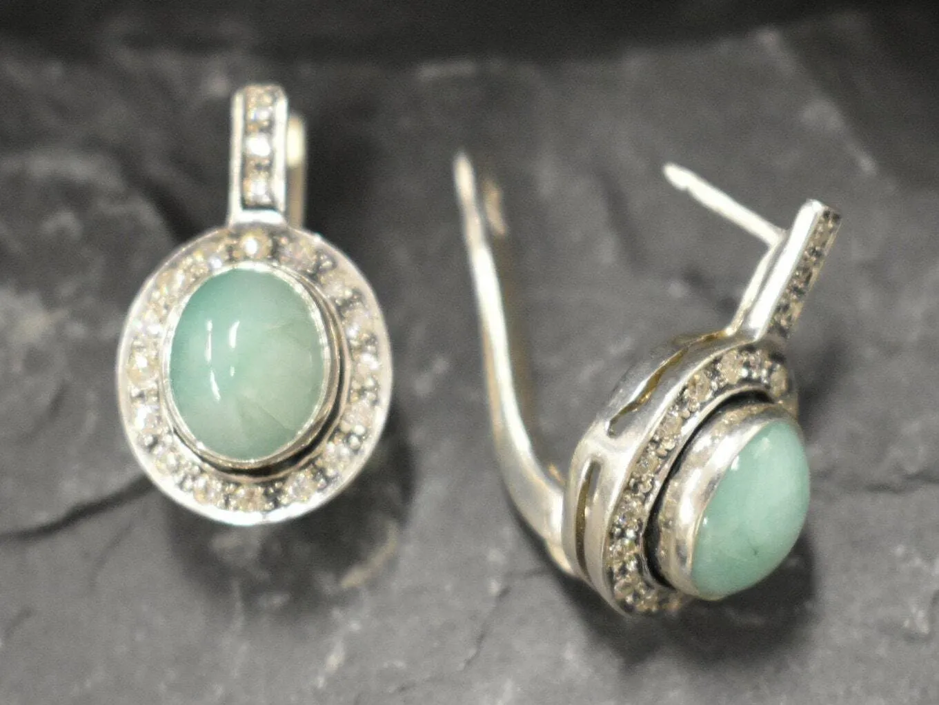 Vintage Emerald Earrings - Genuine Emerald Studs - Green Drop Earrings