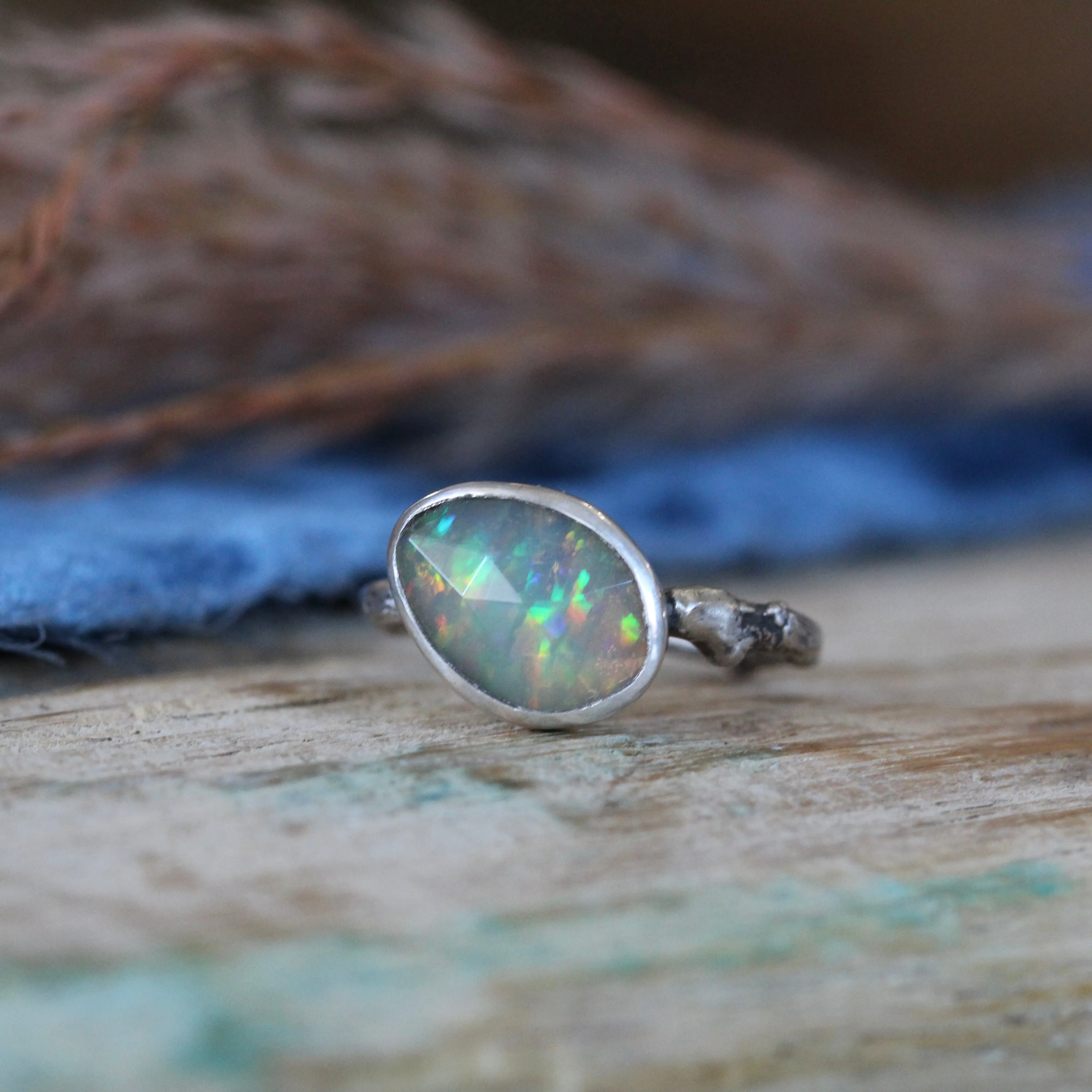 Wanderer Ring Opal and sterling silver cast branch