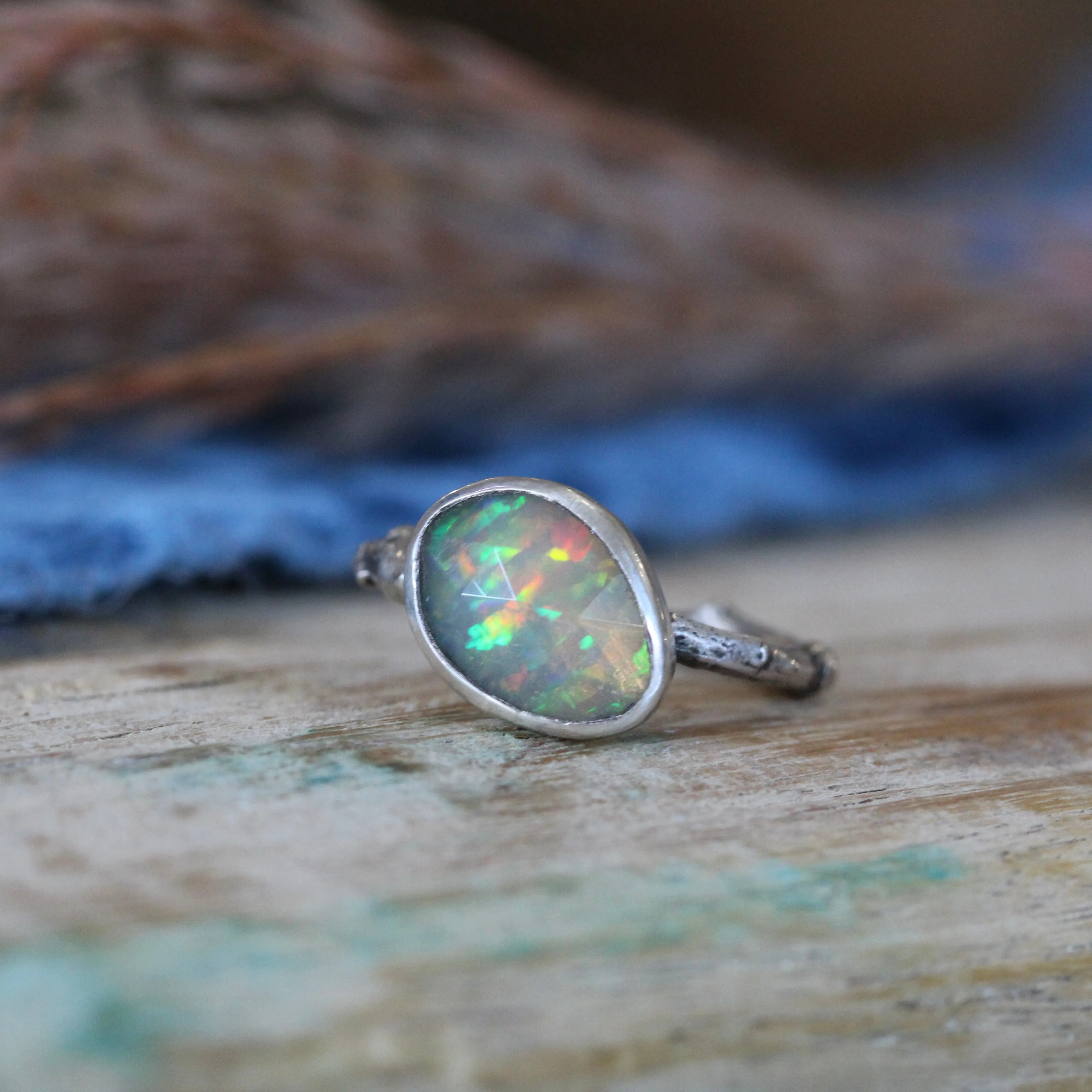 Wanderer Ring Opal and sterling silver cast branch