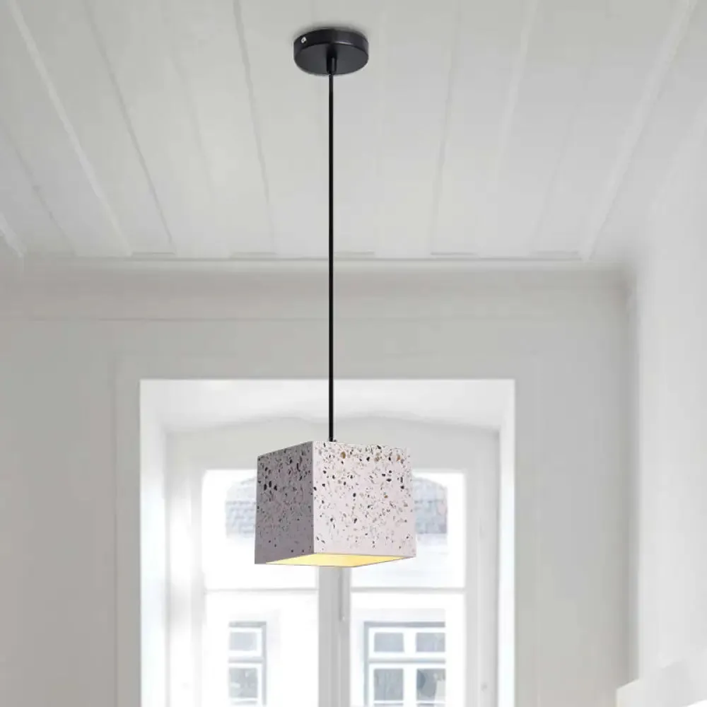 White Cube Pendant Light - Modern Nordic Terrazzo Ceiling Lamp for Restaurants