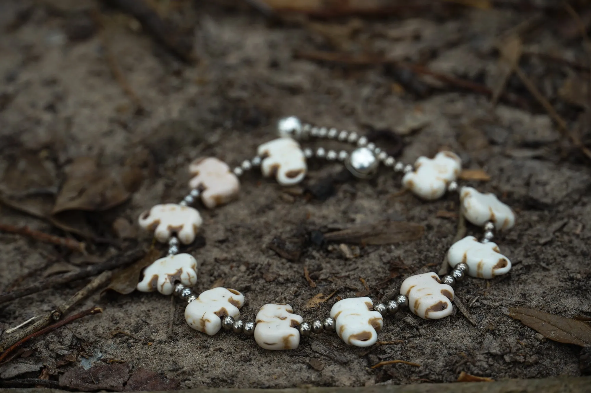 White Elephant Boho Silver Anklet