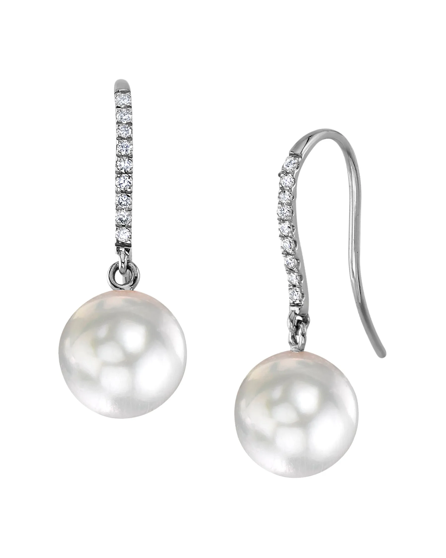 White South Sea Pearl & Diamond Phoenix Dangle Earrings