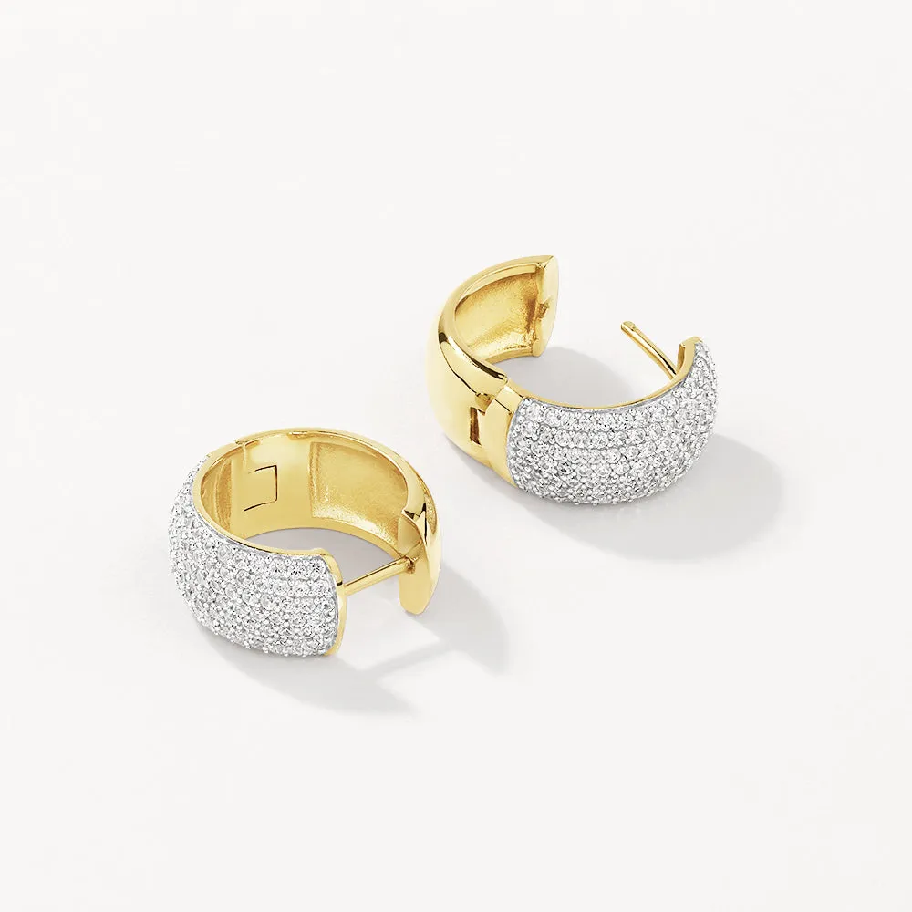 White Zircon Chunky Curve Huggies in Gold