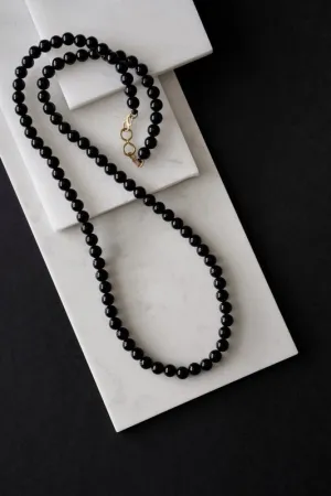 Xander Kostroma - Men's Extra Long Brass and Black Onyx Crystal Necklace - Enhances Protection and Healing - Handcrafted Unique Jewelry - 72cm   Extension - Perfect Gift for Elegance and Style