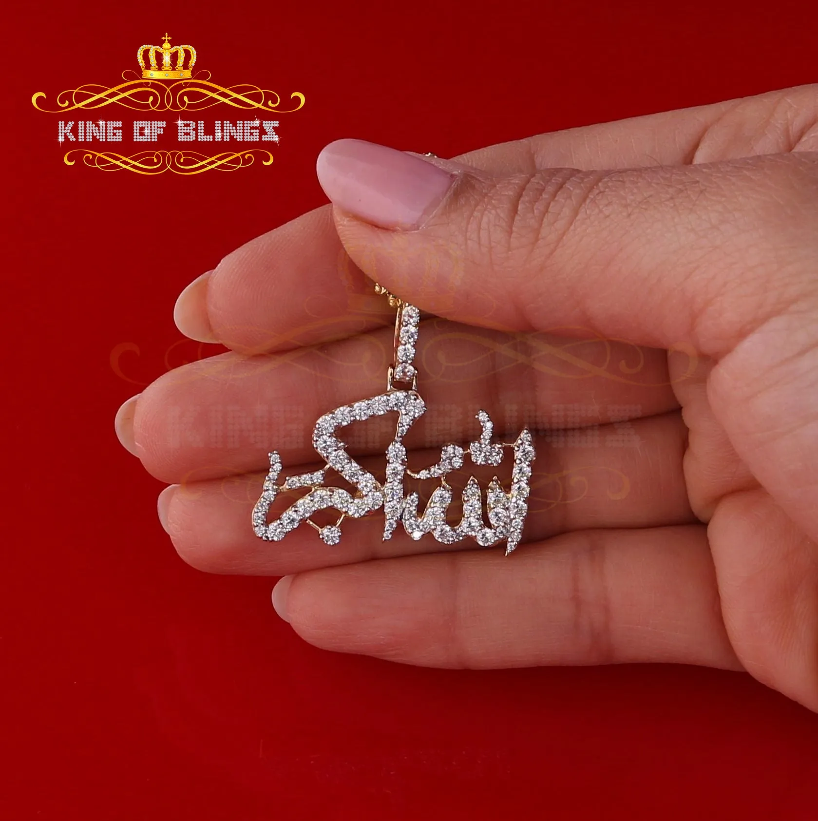 Yellow 925 "Allah-hu-Akbar" Shape Silver Pendant with 5.70ct Cubic Zirconia