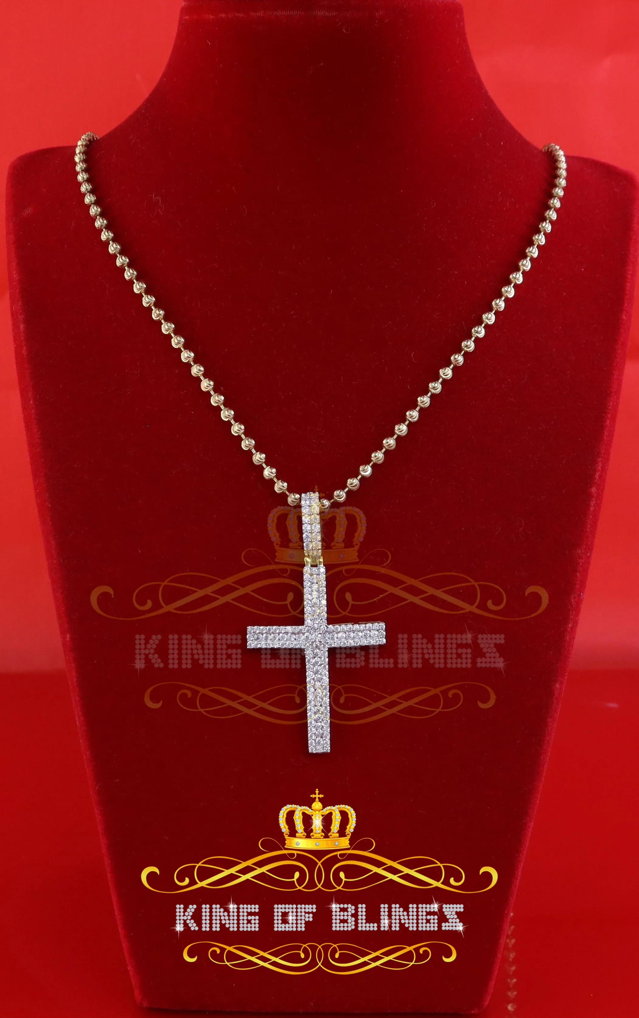 Yellow 925 Sterling Silver Cross Pendant with 2.00ct Cubic Zirconia Stone