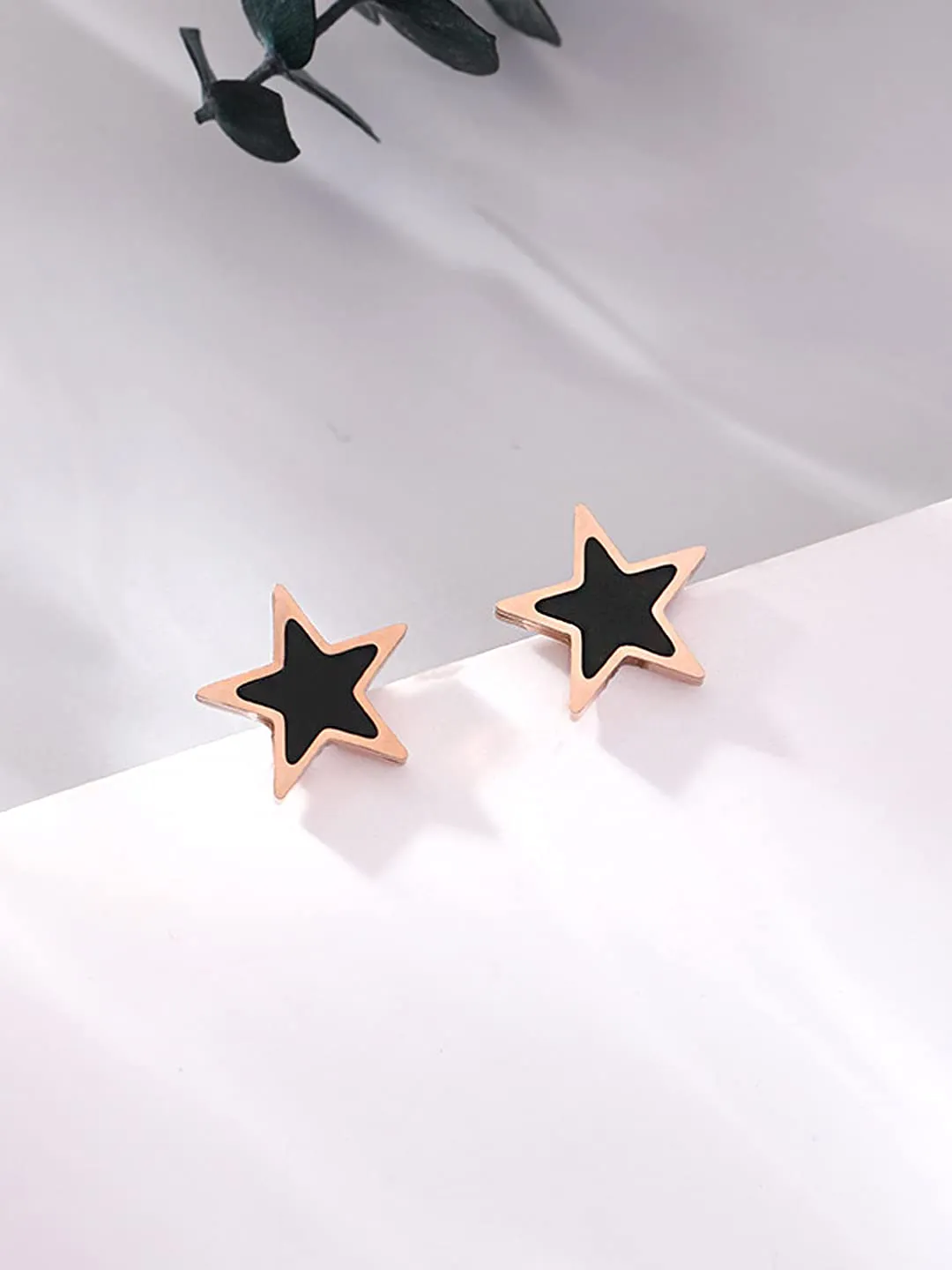 Yellow Chimes Stud Earrings for Women Western Rose Gold Plated Stainless Steel Black Star Shaped Studs Earrings For Women and Girls