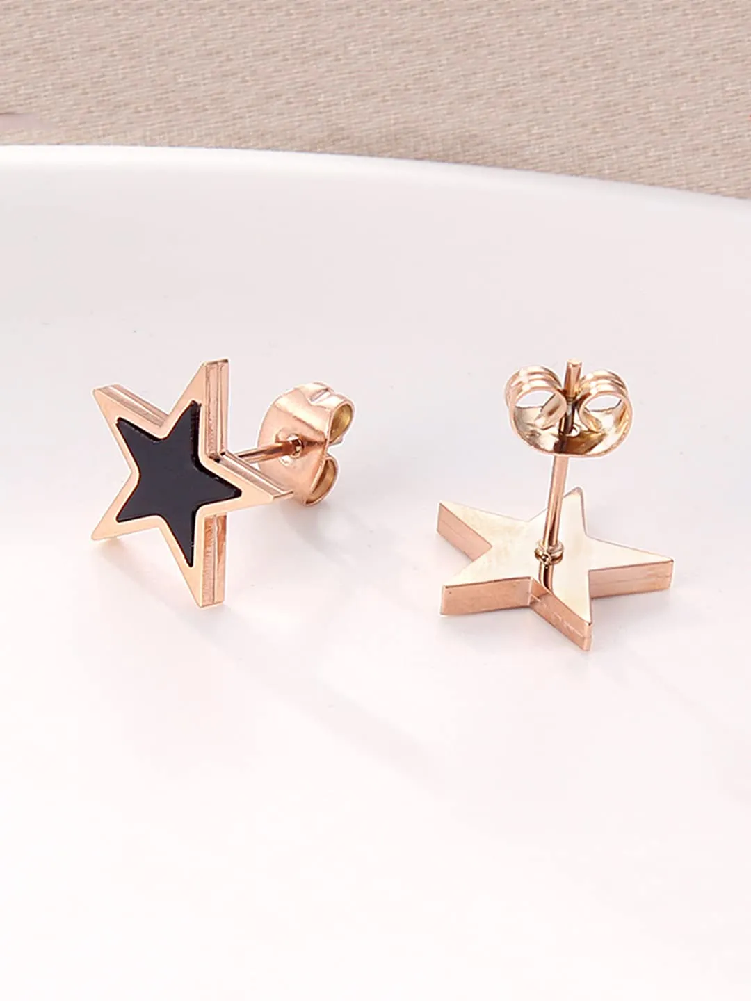 Yellow Chimes Stud Earrings for Women Western Rose Gold Plated Stainless Steel Black Star Shaped Studs Earrings For Women and Girls