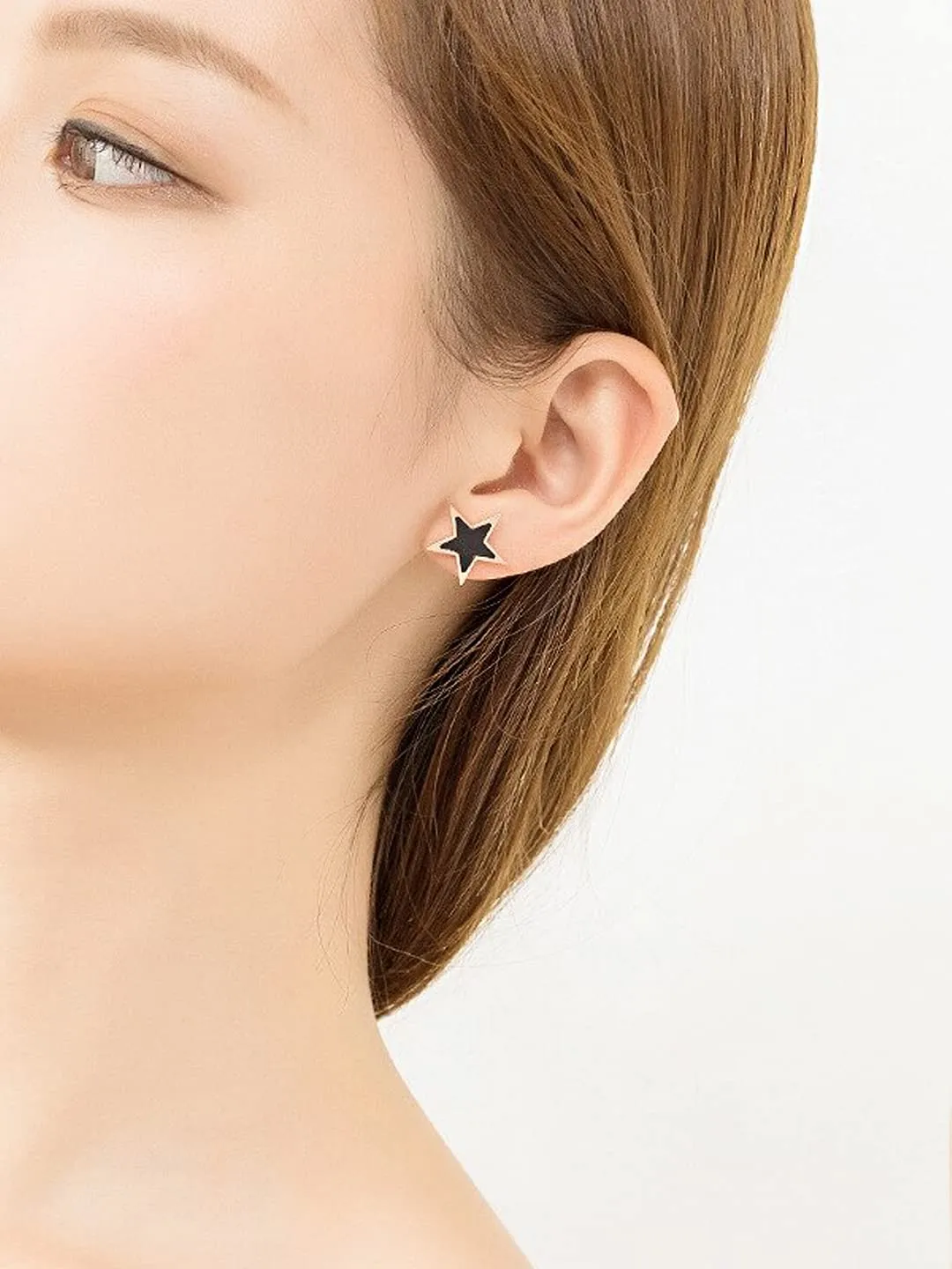 Yellow Chimes Stud Earrings for Women Western Rose Gold Plated Stainless Steel Black Star Shaped Studs Earrings For Women and Girls