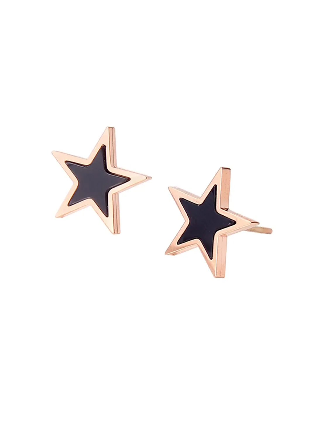 Yellow Chimes Stud Earrings for Women Western Rose Gold Plated Stainless Steel Black Star Shaped Studs Earrings For Women and Girls