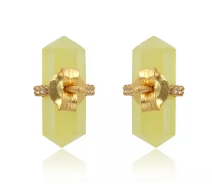 Yellow Moonstone and CZ Gemstones Pencil Stud Earrings