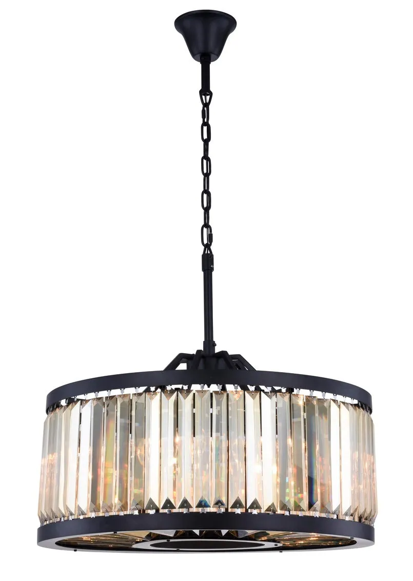 ZC121-1233D28MB-GT/RC - Urban Classic: Chelsea 8 light Matte Black Chandelier Golden Teak (Smoky) Royal Cut Crystal